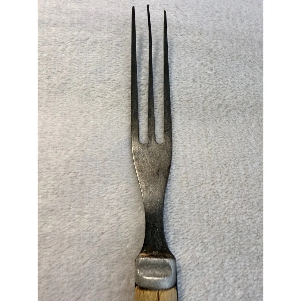 Vintage 3 Tine Carving Fork Bone Handle Primitive Rustic Kitchen Utensil
